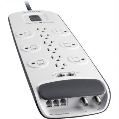 Surge Protector Suppressor 12-Outlet Ra 250k Insurance 8-Foot Cord 3000j Coax RJ45 Telephone