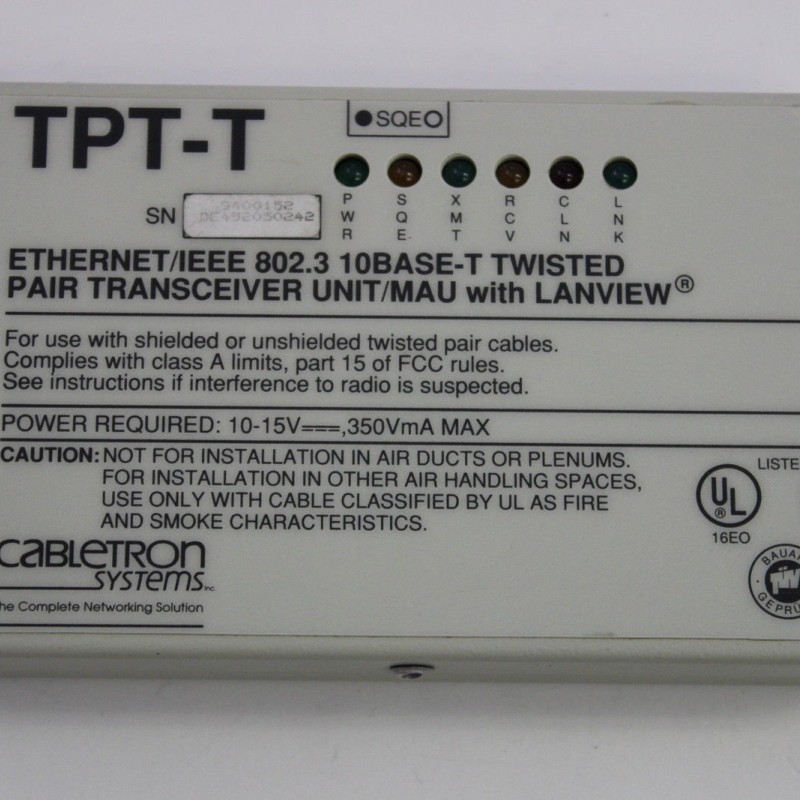 Cabletron TPT-T 10BT-AUI Ethernet Transceiver with LANView