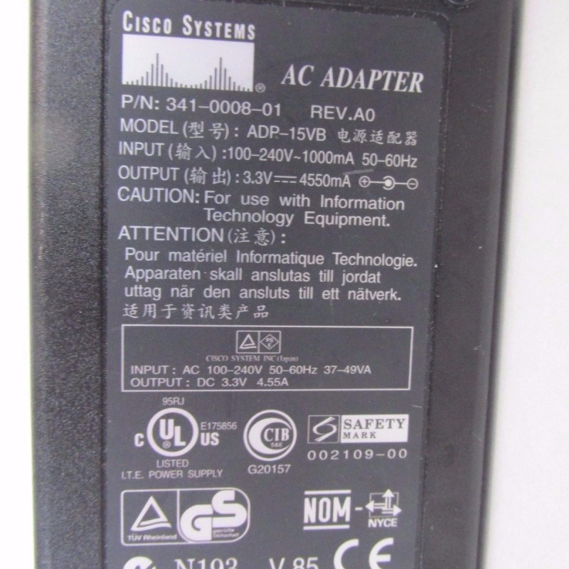 Cisco 341-0008-01 AC Power Adapter Charger for Cisco PIX-501 4.55A 3.3V aka ADP-15VB