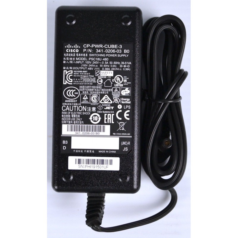 Cisco 341-0206-03 CP-PWR-CUBE-3 VoIP Phone AC Power Supply BO Power Cube 3