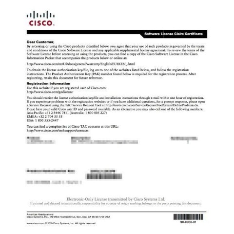 Cisco L-SLASR1-AES Advanced Enterprise Services E-Delivery PAK for ASR 1000