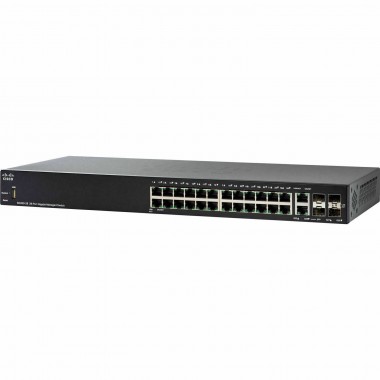 SG350-28P 28-Port Gigabit PoE Managed Switch - 26 Ports - Manageable - 3 Layer Supported - Modular - Optical Fiber, Twisted Pair - 1U High - Desktop, Rack-mountable - Lifetime Limited Warranty - TAA Compliance