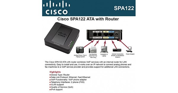 Cisco SPA122 2-Port FXS 1-Port FE WAN 1-Port FE LAN ATA with Router