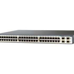 Catalyst 3750 Multilayer Switch, 48-Port 10/100, (4) SFP Ports, 32Gbps, 1RU, Standard MultiIayer Image (SMI), Basic RIP and Static Routing, Upgradeable to full Dynamic IP Routing