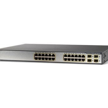 Catalyst 3750G Multilayer Switch 24-Port 10/100/1000 with 802.3af PoE, (4) SFP-based GbE Ports, 32Gbps, 1RU, IP Base Image, Basic RIP and Static Routing, Upgradable to full Dynamic IP Routing