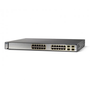 Catalyst 3750G Multilayer Switch 24-Port 10/100/1000 with 802.3af PoE, (4) SFP-based GbE Ports, 32Gbps, 1RU, IP Base Image, Basic RIP and Static Routing, Upgradable to full Dynamic IP Routing