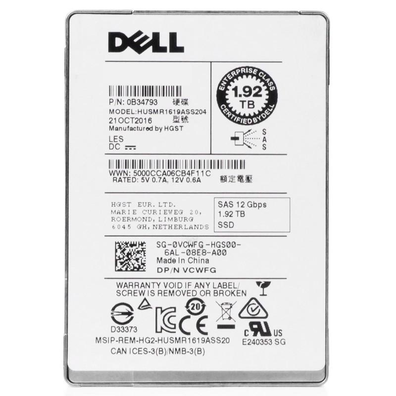 Dell 0B34793 1.92TB SSD SAS 2.5-Inch 12G SSD