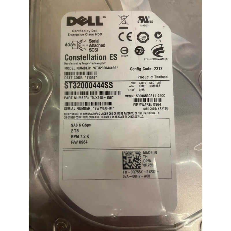 Dell 0R755K 2TB 7.2K SAS 3.5-Inch 6Gb/s ST32000444SS Hard Drive
