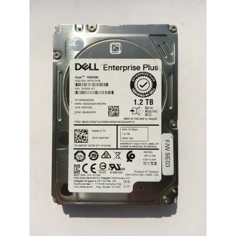 Dell MFK2F 1.2TB 10K 2.5-Inch SAS 12G HDD Hard Disk Drive for Compellent Storage Devices, ST1200MM0009