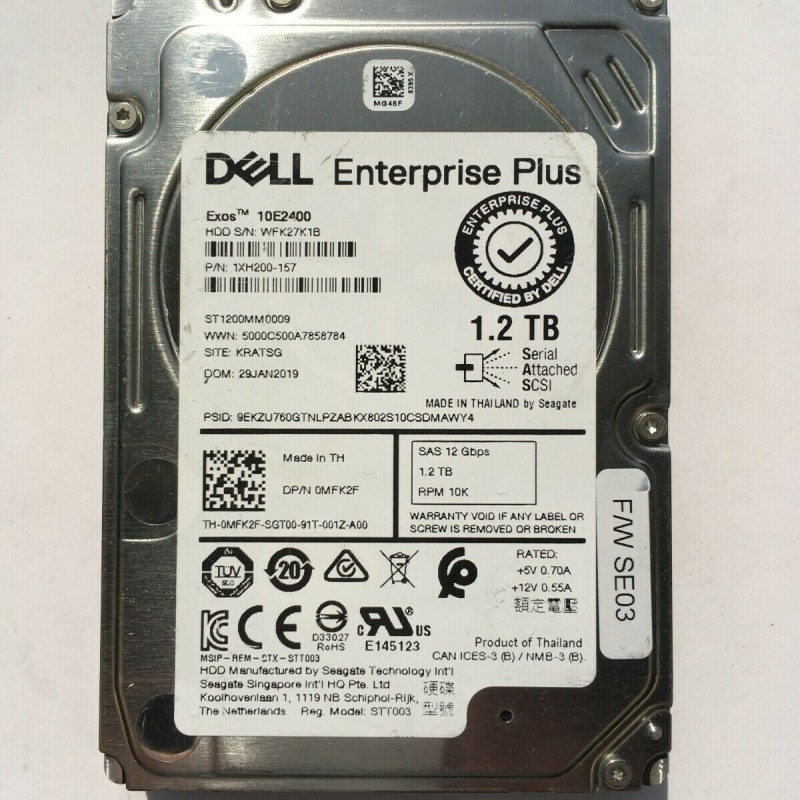 Dell MFK2F 1.2TB 10K 2.5-Inch SAS 12G HDD Hard Disk Drive for Compellent Storage Devices, ST1200MM0009