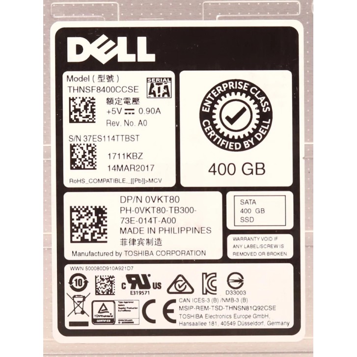 Dell VKT80 400GB 2.5-Inch SATA SSD 6Gb/s Dell VKT80 400GB 2.5-Inch SATA SSD 6Gb/s
