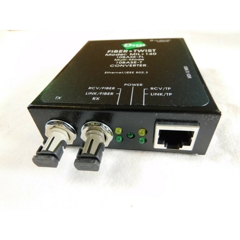 Digi MIL-140T 140 Ethernet MMF ST to RJ45 Media Converter with Power Supply Digi MIL-140T 140 Ethernet MMF ST to RJ45 Media Converter with Power Supply