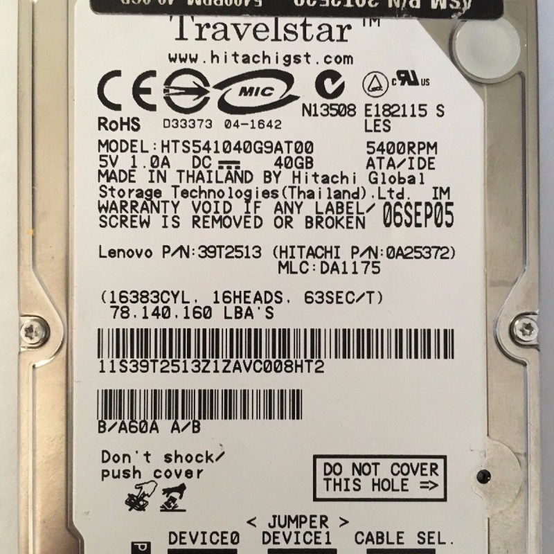 Hitachi HTS541040G9AT00 2.5 Inch Hitachi 40 GB Laptop Hard Drive IDE HDA 5400RPM Internal Hard Drive