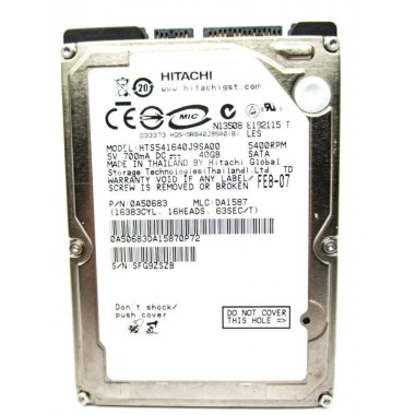 40GB SATA 5400RPM 2.5-Inch x 9.5mm 15p 1.5GB/s Hard Disk Drive HDD