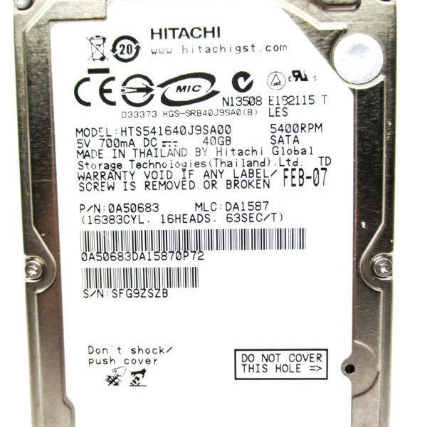 Hitachi HTS541640J9SA00 40GB SATA 5400RPM 2.5-Inch x 9.5mm 15p 1.5GB/s Hard Disk Drive HDD