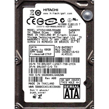 60GB SATA 5400RPM 2.5-Inch x 9.5mm 15p 1.5GB/s Hard Disk Drive HDD