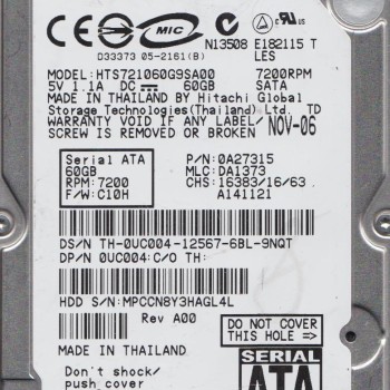 60GB SATA 7200RPM 2.5-Inch x 9.5mm 15p 1.5GB/s Hard Disk Drive HDD
