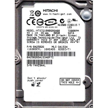 80GB SATA 7200RPM 2.5-Inch x 9.5mm 15p 1.5GB/s Hard Disk Drive HDD