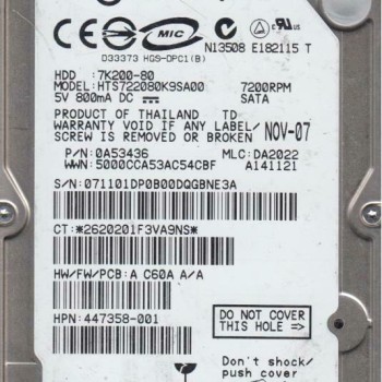 60GB SATA 7200RPM 2.5-Inch x 9.5mm 15p 1.5GB/s Hard Disk Drive HDD
