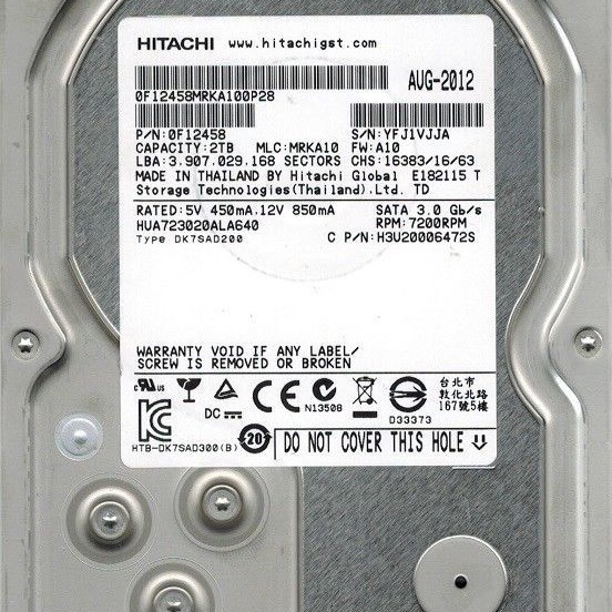 Hitachi HUA723020ALA640 2TB 7.2K 3.5-Inch SATA 6.0Gb/s HDD Hard Drive