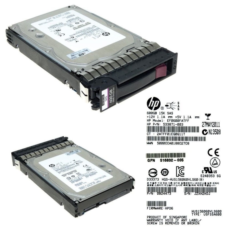HP 533871-003 600GB SAS 15K DP 6G 3.5-Inch LFF HDD Enterprise Hard Disk Drive