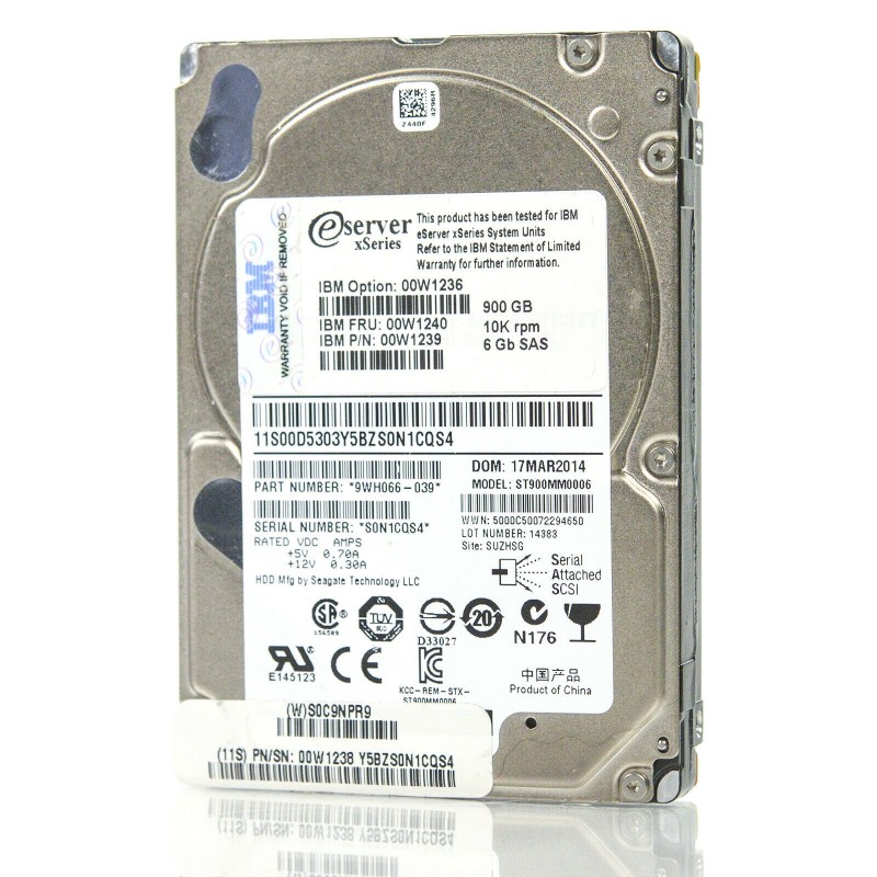 IBM 00W1240 xSeries 900GB 10K 6GB 2.5 SAS Server Hard Drive