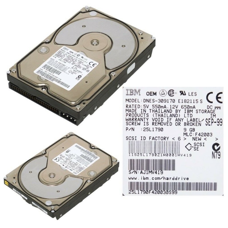 IBM 25L1790 9.1GB 7200RPM 50-Pin SCSI Narrow Hard Disk Drive HDD, DNES-309170