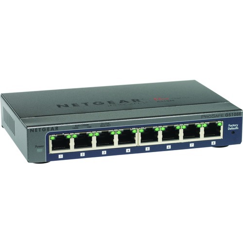 Netgear GS108E-300NAS ProSafe Plus GS108E Ethernet Switch, 8 Ports, 10/100/1000Base-T, 2 Layer Supported, Desktop, Wall Mountable