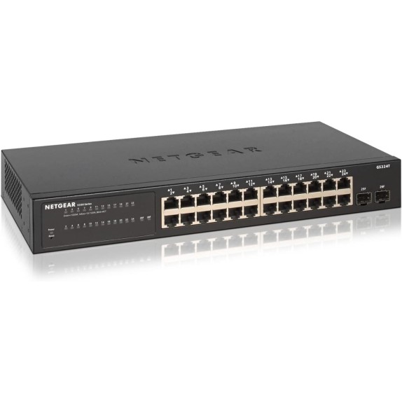 Netgear GS324T-100NAS Pro S350 GS324T Ethernet Switch, 24-Ports, Manageable, Gigabit Ethernet, 10/100/1000Base-T, 4 Layer Supported, 2 SFP Slots