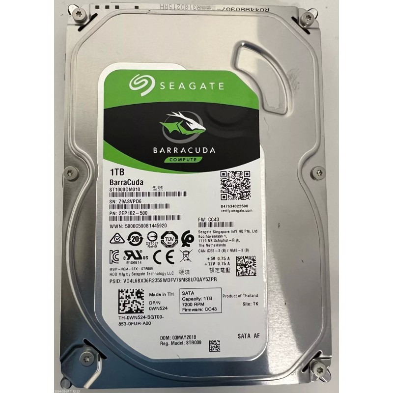 Seagate ST1000DM010 Barracuda 1TB 7200RPM SATA 6.0 GB/s 64MB Hard Disk Drive, HDD
