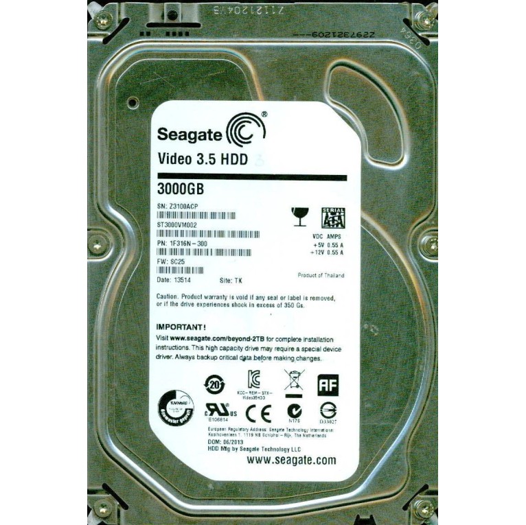 Seagate ST3000VM002 Video 3.5 HDD 3TB 5900RPM SATA 6.0GB/s 64MB