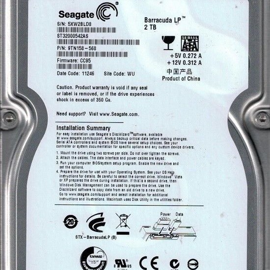 Seagate ST32000542AS Barracuda 2TB 5K9 3.5 SATA 3Gbps Hard Disk Drive HDD
