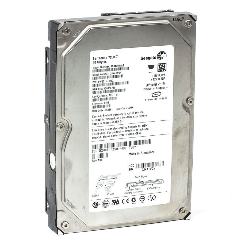Seagate ST340014AS Dell 40GB 7.2K 3.5 SATA Hard Disk Drive 3Gbs