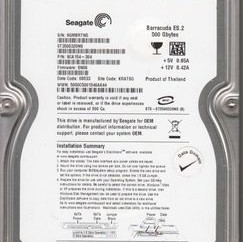 Barracuda ES.2 500 GB, Internal, 7200 RPM, SATA Hard Drive