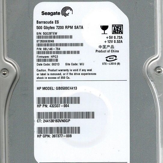 Seagate ST3500630NS BarraCuda ES 500GB 7200 RPM 16MB Cache SATA 3.0Gb/s 3.5