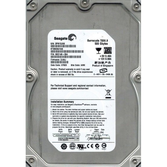 Seagate ST3500641-AS 500GB HDD Hard Disk Drive Ultra ATA-100 7200RPM Barrauda 7200.9