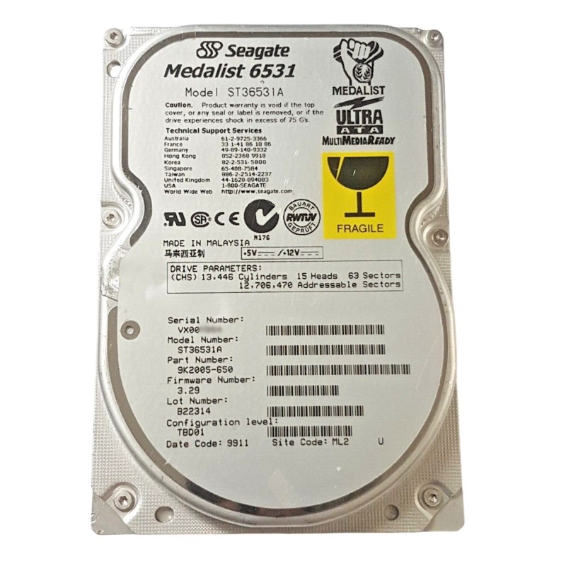 Seagate ST36531A 6.5GB Medialist IDE Disk Drive Seagate ST36531A 6.5GB Medialist IDE Disk Drive