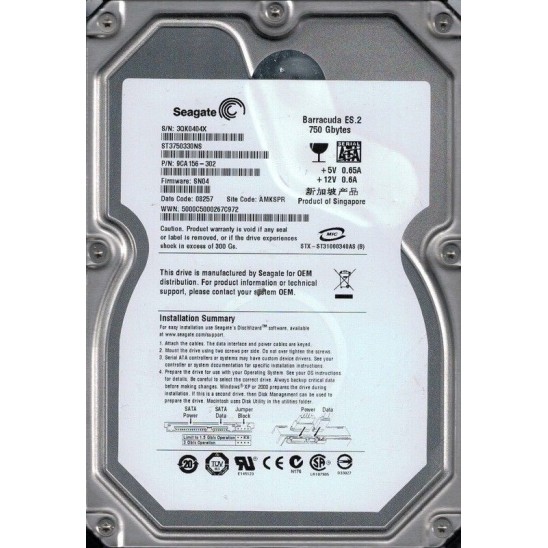 Seagate ST3750330NS Barracuda 750GB 7.2K 3.5 SATA 3Gbs Hard Disk Drive HDD