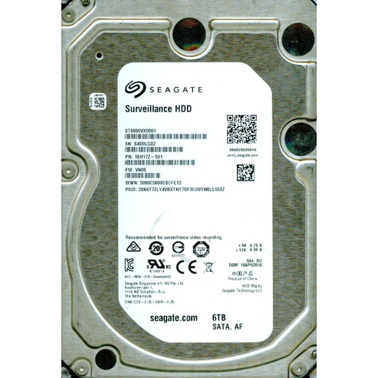 Seagate ST6000VX0001 Surveillance HDD 6TB 7200RPM SATA 6.0GB/s 1