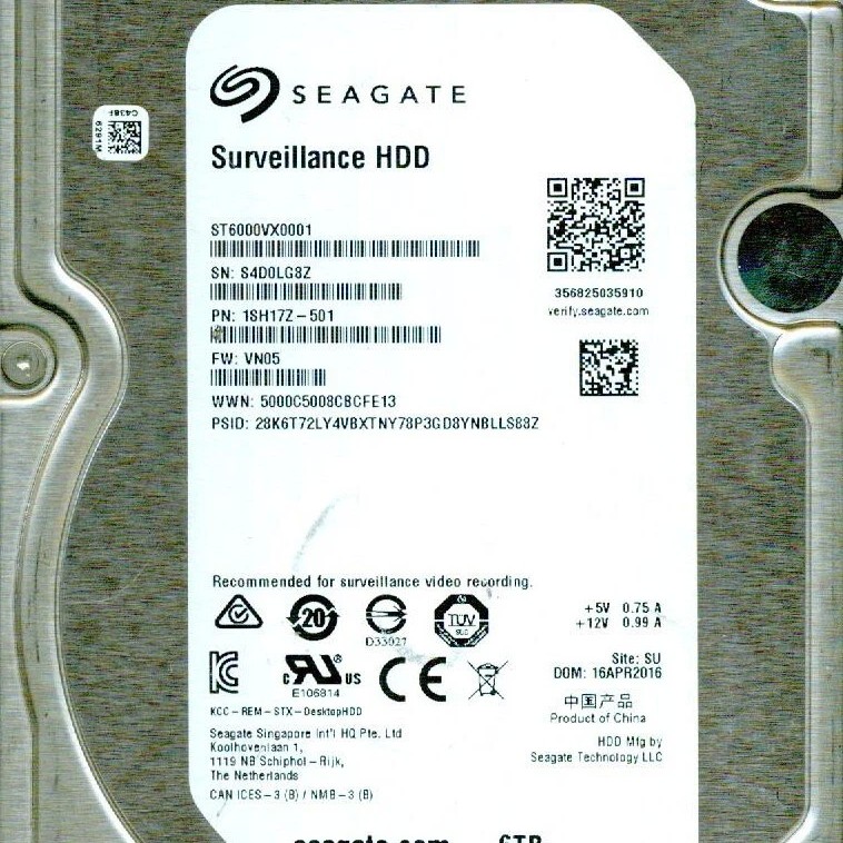Seagate ST6000VX0001 Surveillance HDD 6TB 7200RPM SATA 6.0GB/s 1