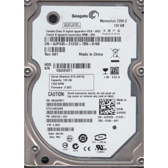 Seagate ST9120823AS Momentus 7200.2 120 GB, Internal, 7200 RPM, 2.5 Hard Drive