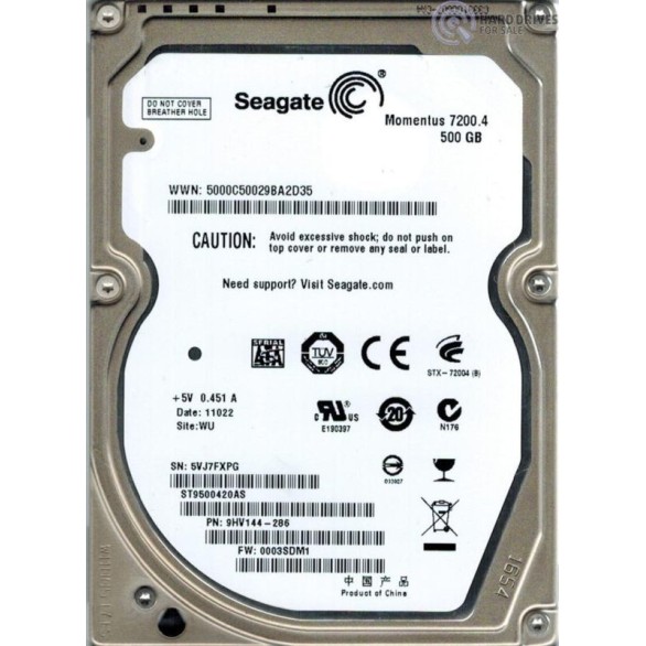 Seagate ST9500420AS Momentus 7200.4 500 GB, 2Internal, 7200 RPM, 2.5 Hard Drive