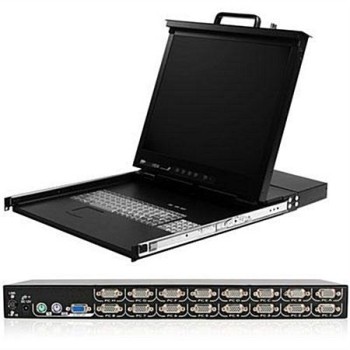 1U 19-Inch RackMount LCD Console with 16-Port KVM Switch