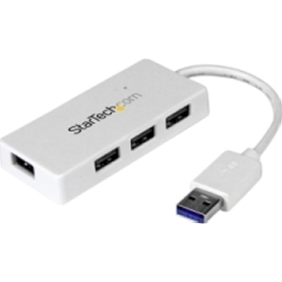 StarTech ST4300MINU3W 4-Port External USB 3 White Mini Hub with Built-in Cable