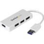 4-Port External USB 3 White Mini Hub with Built-in Cable