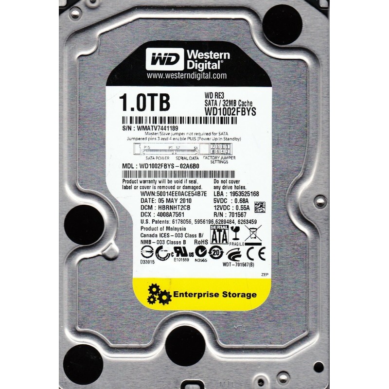 Western Digital WD1002FBYS-02A6B0 RE3 1TB / 1000GB Internal 7200RPM 3.5-Inch HDD Hard Disk Drive