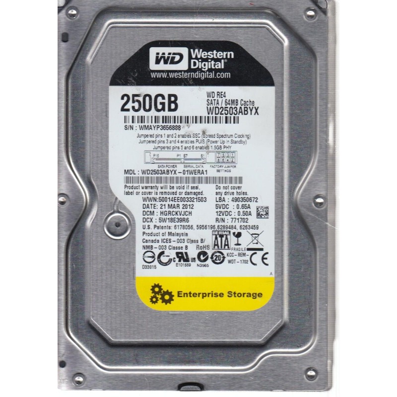 Western Digital WD2503ABYX 250GB WD RE4 SATA/64MB Cache SATA Hard Drive HDD 3.5-Inch 7200RPM