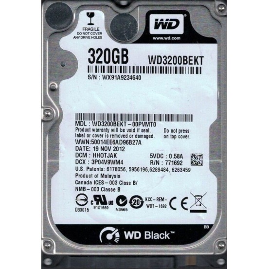 Western Digital WD3200BEKT SATA 7200 RPM 320GB Scorpio Black Laptop Hard Drive